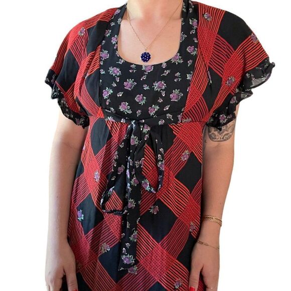 Vintage 1970s Young Innocent Red Plaid Gothic Grunge Prairie Cottagecore Dress M - Picture 8 of 10